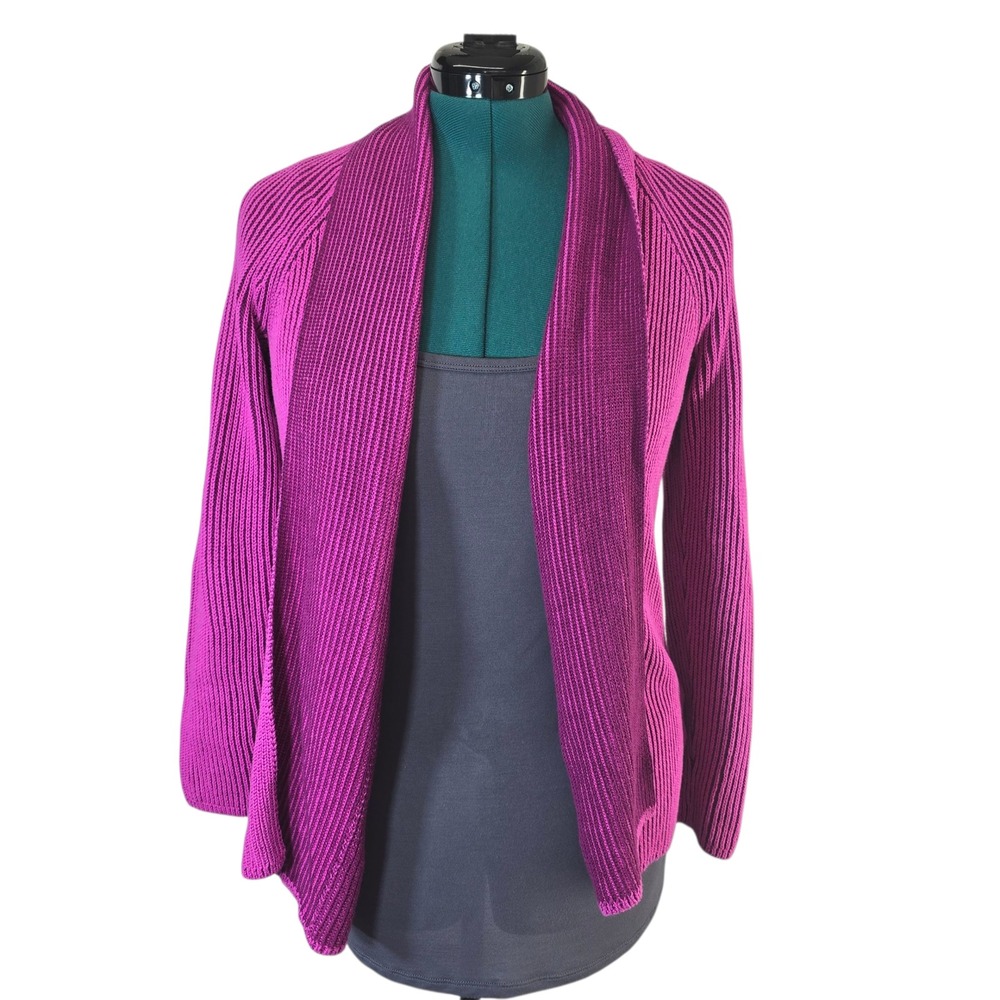 Lands' End Drifter Cardigan Sweater XS/P 2-4‎ Purple Cotton Knit Open Front